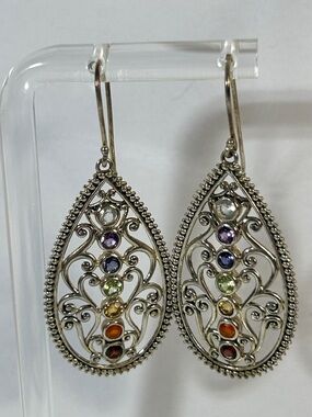 NWOT Sterling Silver Genuine Multi Gemstone Designer Earrings